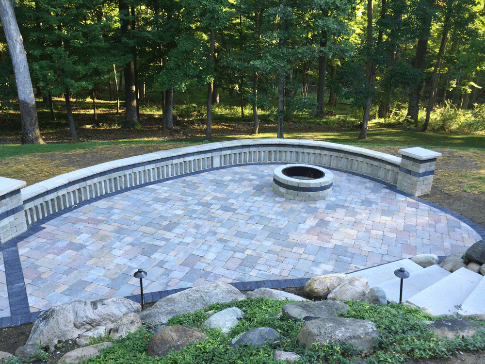 beautiful brick paver patio and garden wall in Michigan