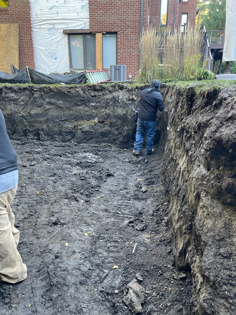 Deep excavation for foundation drainage