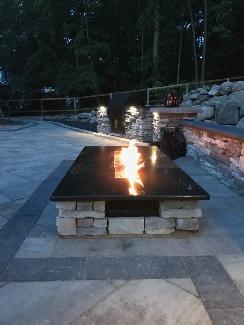 Fire table on patio at night