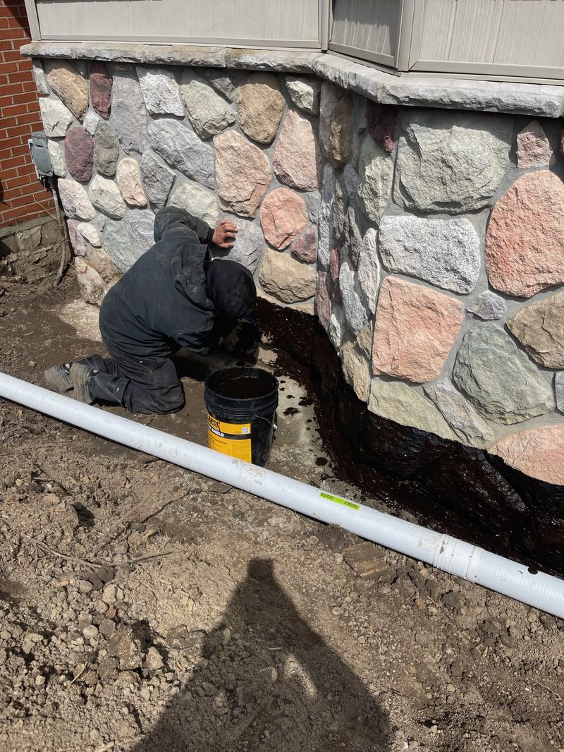 Foundation waterproofing with drain pipe