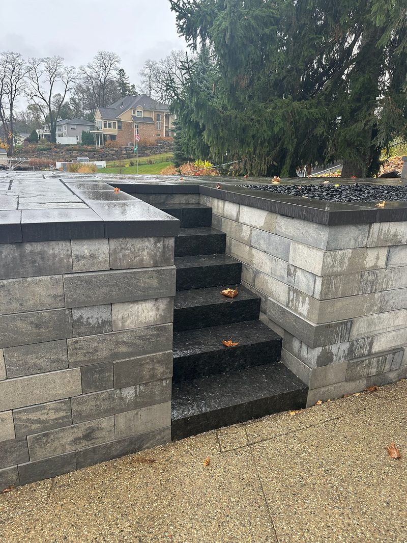 Modern block retaining wall with steps
