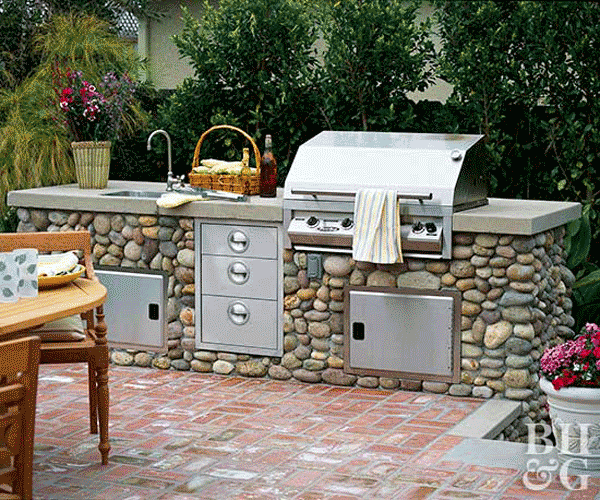 Outdoor Kitchen area out of River Rocks