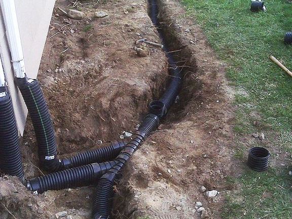 downspout landscape drainage system installation